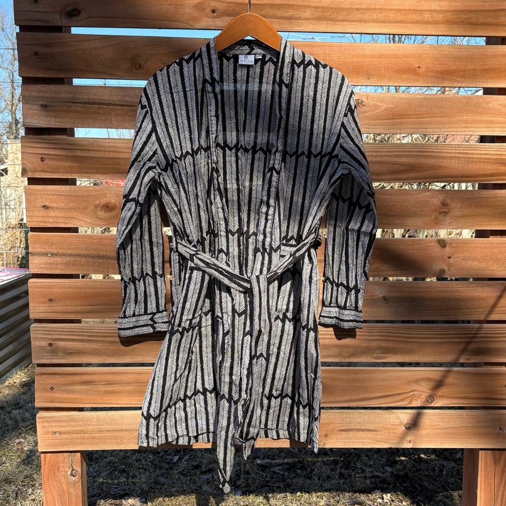 White and Black Belted Robe